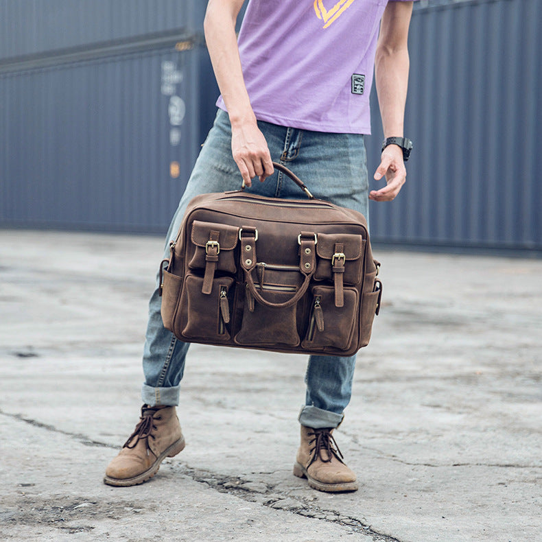 Men's Shoulder Bag Crossbody Bag Handmade Crazy Horse Cowhide Genuine Leather Travel Bag Handbag Bag Men's Handbag