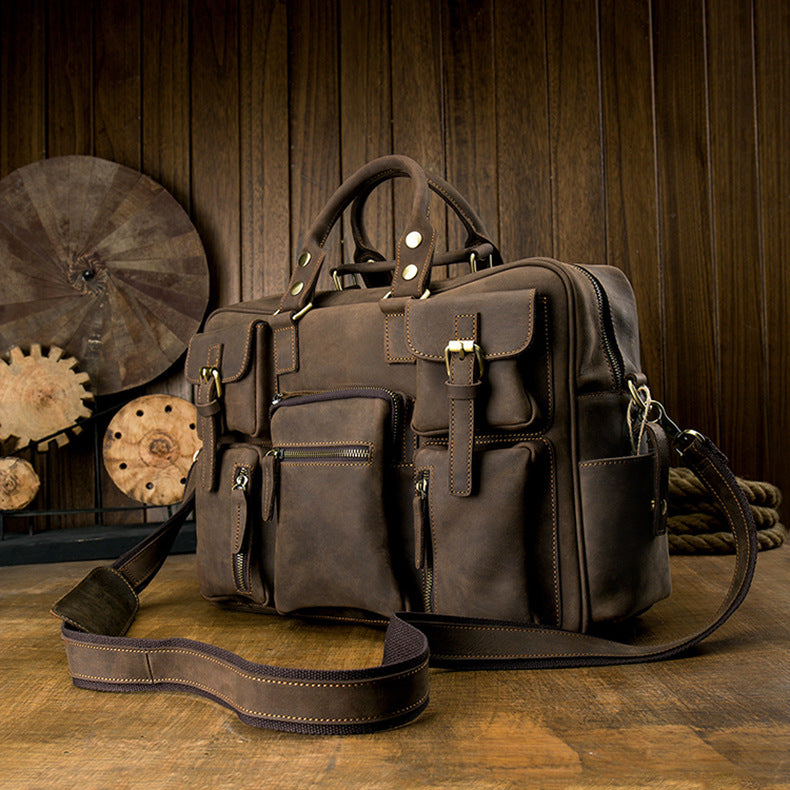 Men's Shoulder Bag Crossbody Bag Handmade Crazy Horse Cowhide Genuine Leather Travel Bag Handbag Bag Men's Handbag