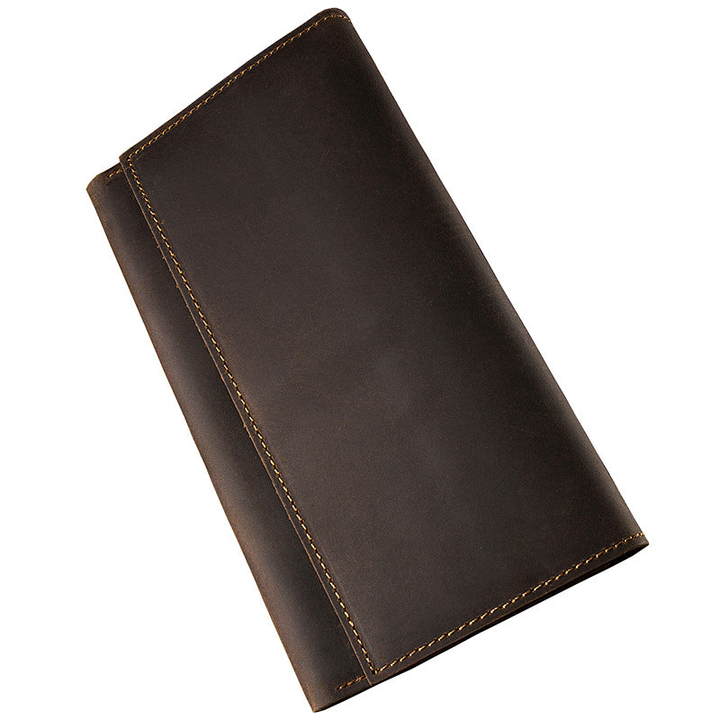 Men's long wallet bifold handmade cowhide crazy horse simple retro Korean fashion unique wallet for men