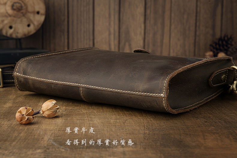 Men's Shoulder Bag Original Handmade Genuine Cowhide Leather Crazy Horse Fashion Simple Men's Crossbody Bag Clutch Bag