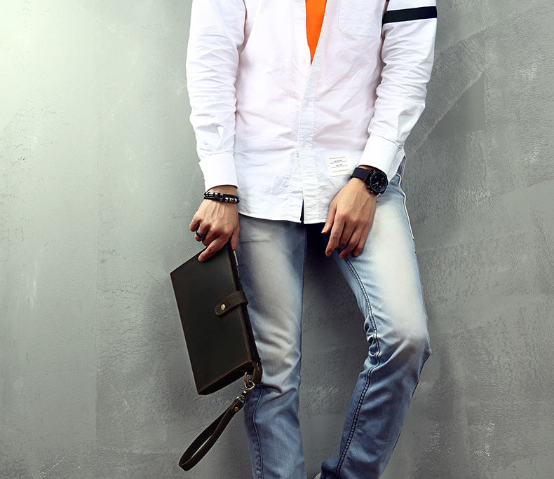 Men's Shoulder Bag Original Handmade Genuine Cowhide Leather Crazy Horse Fashion Simple Men's Crossbody Bag Clutch Bag