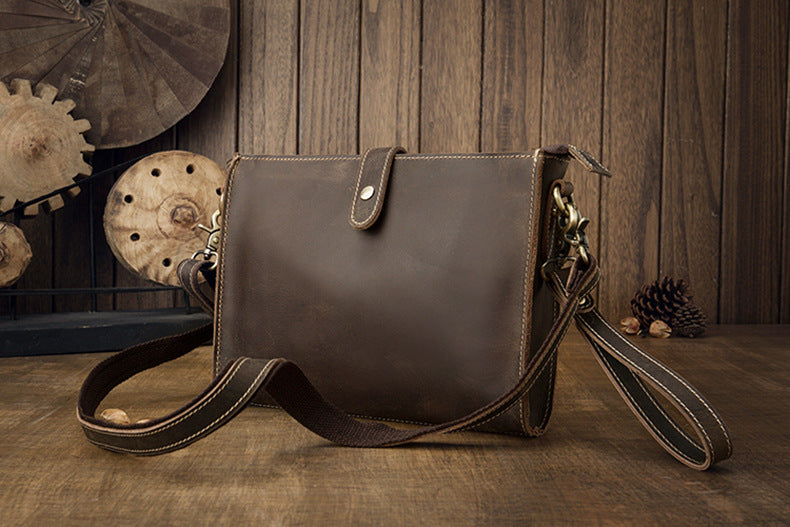 Men's Shoulder Bag Original Handmade Genuine Cowhide Leather Crazy Horse Fashion Simple Men's Crossbody Bag Clutch Bag