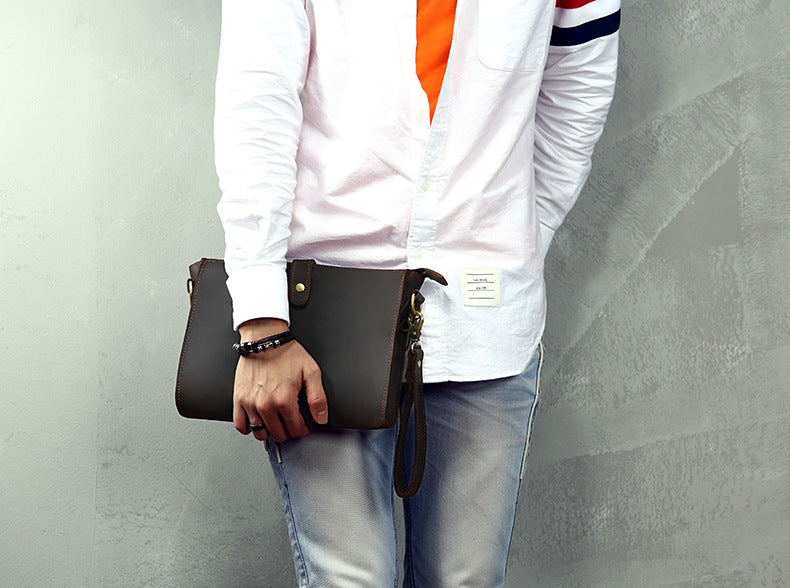 Men's Shoulder Bag Original Handmade Genuine Cowhide Leather Crazy Horse Fashion Simple Men's Crossbody Bag Clutch Bag