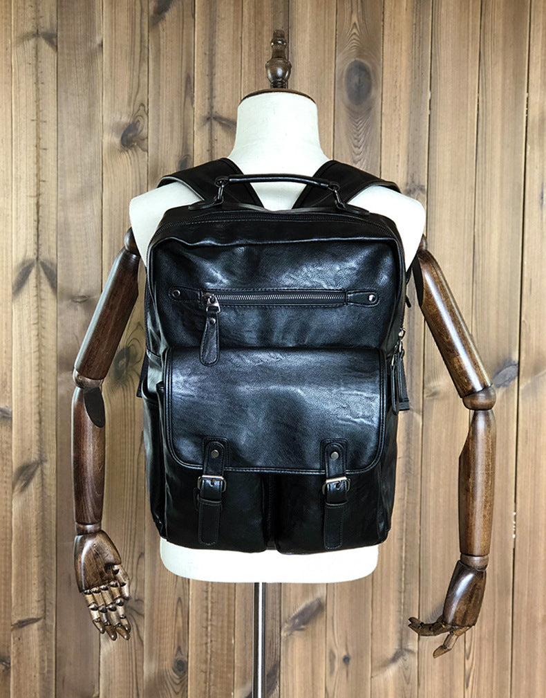 Men's Rucksack Original Handmade Genuine Cowhide Leather Simple Casual Computer Bag Large Capacity Travel Bag for Men