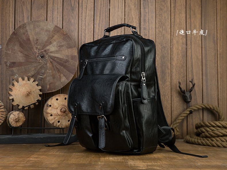 Men's Rucksack Original Handmade Genuine Cowhide Leather Simple Casual Computer Bag Large Capacity Travel Bag for Men