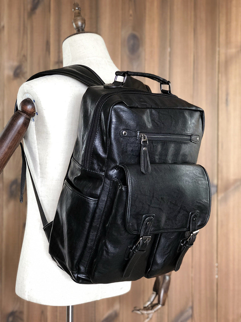 Men's Rucksack Original Handmade Genuine Cowhide Leather Simple Casual Computer Bag Large Capacity Travel Bag for Men