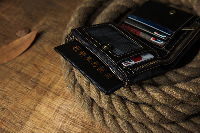 Men's short wallet, cowhide, genuine leather, handmade, original, casual, zipper, unique, Korean fashion, simple wallet for men