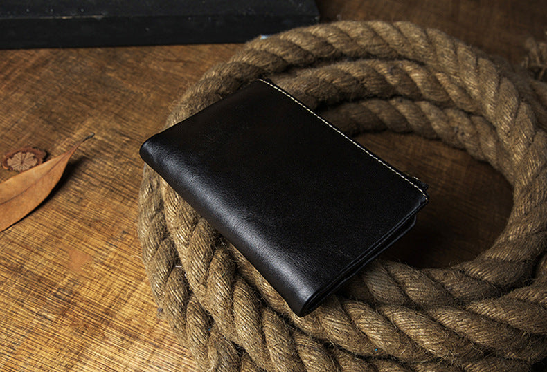 Men's short wallet, cowhide, genuine leather, handmade, original, casual, zipper, unique, Korean fashion, simple wallet for men