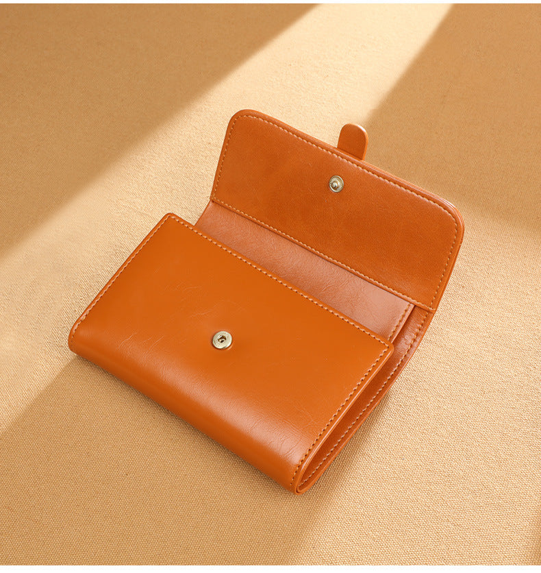 Wallet Women Short Type Trifold Wallet Retro Oil Wax Genuine Leather Coin Purse That Goes With Anything Multifunctional Ladies Wallet
