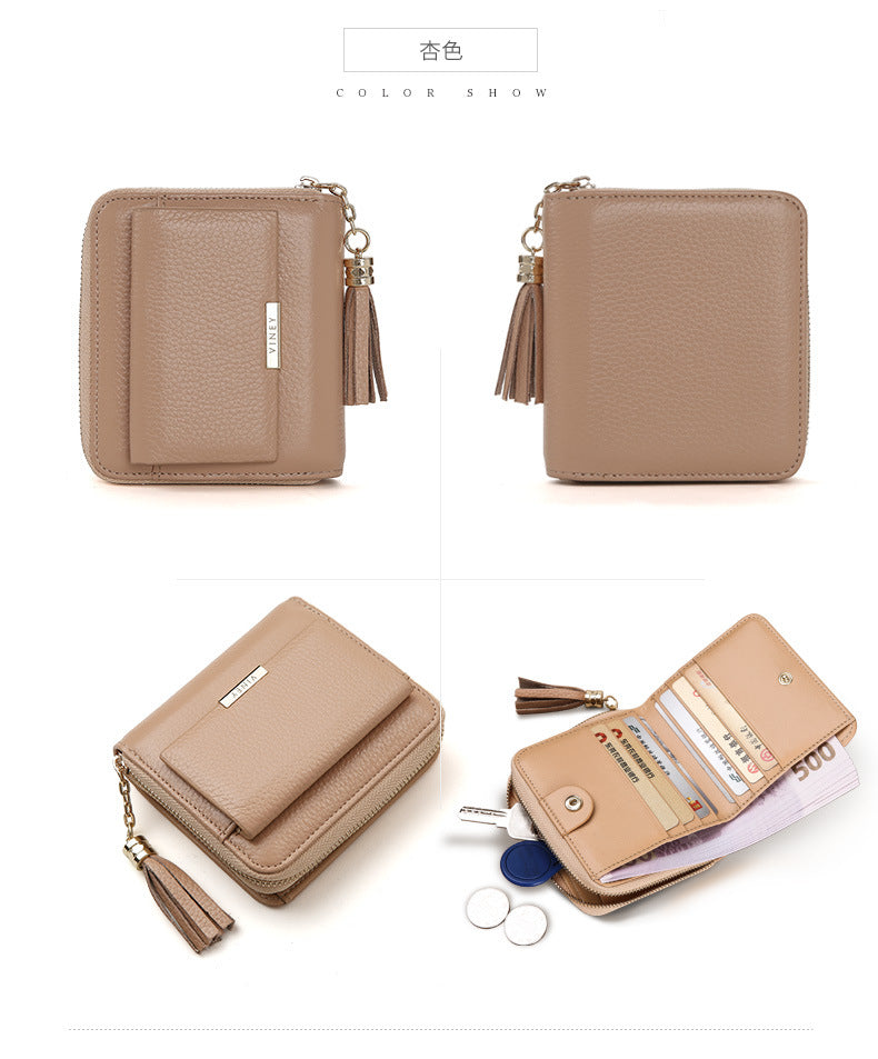Wallet Ladies Short Zipper Genuine Leather Bifold Wallet Couple Fringe Mini Wallet Coin Purse Ladies Wallet