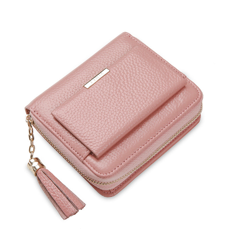 Wallet Ladies Short Zipper Genuine Leather Bifold Wallet Couple Fringe Mini Wallet Coin Purse Ladies Wallet