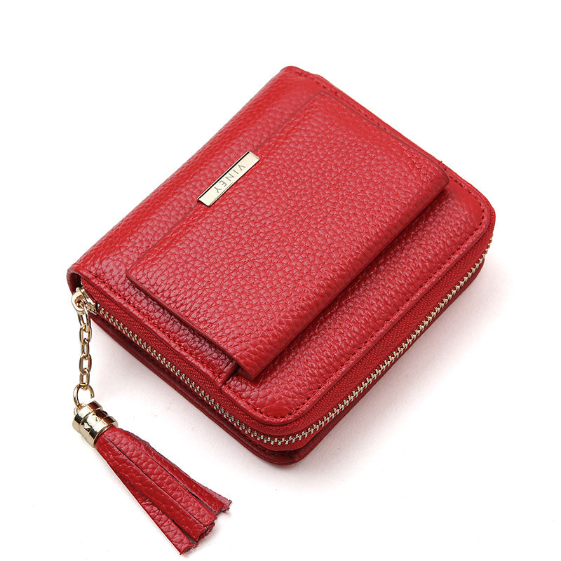 Wallet Ladies Short Zipper Genuine Leather Bifold Wallet Couple Fringe Mini Wallet Coin Purse Ladies Wallet