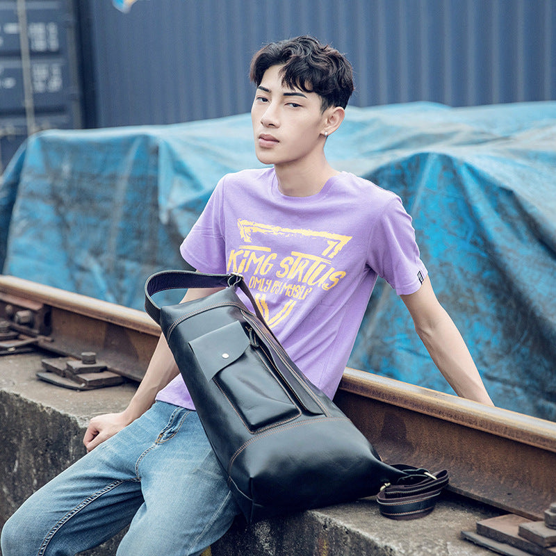 Men's Crossbody Bag Cow Leather Crazy Horse Handmade Retro Unique Fashion Multifunctional Shoulder Bag