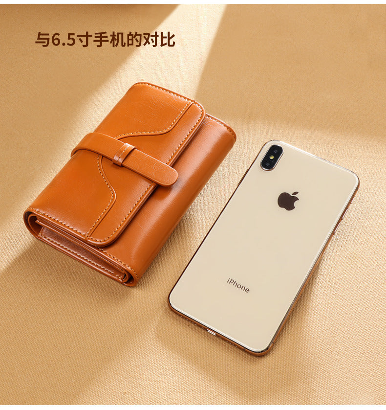 Wallet Women Short Type Trifold Wallet Retro Oil Wax Genuine Leather Coin Purse That Goes With Anything Multifunctional Ladies Wallet