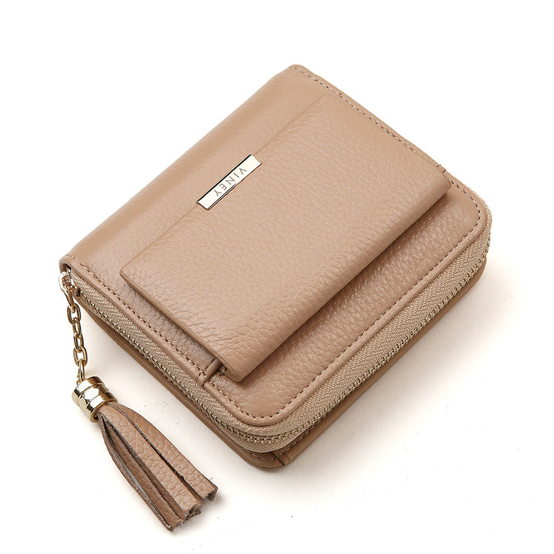 Wallet Ladies Short Zipper Genuine Leather Bifold Wallet Couple Fringe Mini Wallet Coin Purse Ladies Wallet