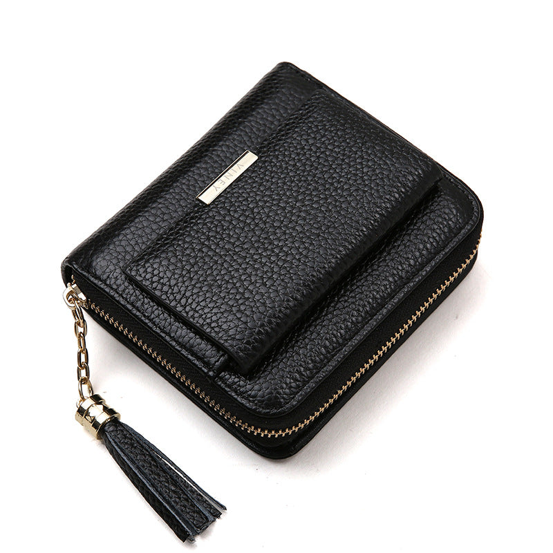 Wallet Ladies Short Zipper Genuine Leather Bifold Wallet Couple Fringe Mini Wallet Coin Purse Ladies Wallet