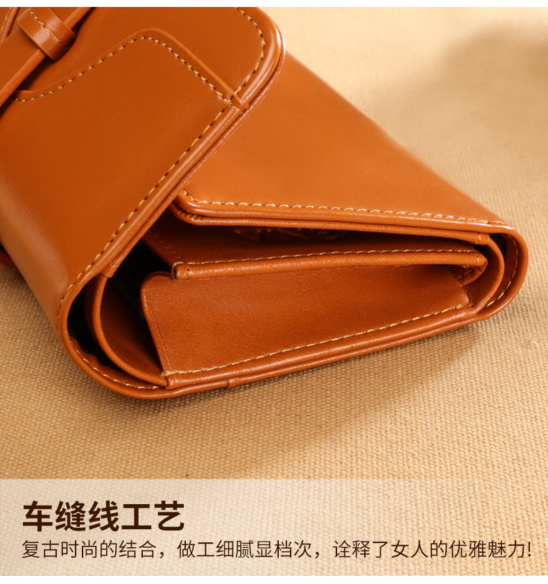 Wallet Women Short Type Trifold Wallet Retro Oil Wax Genuine Leather Coin Purse That Goes With Anything Multifunctional Ladies Wallet