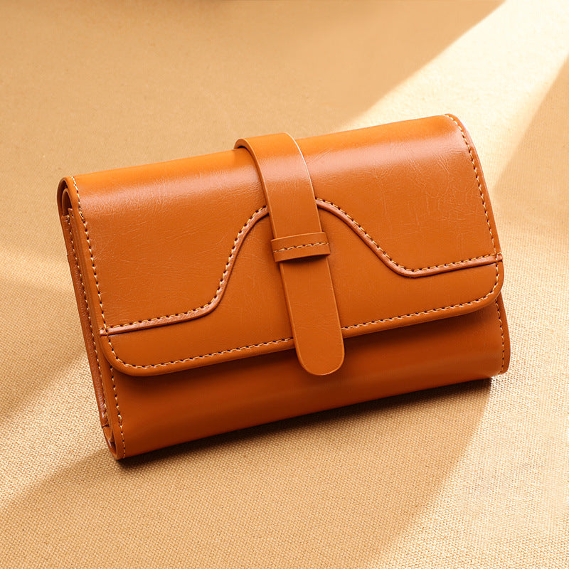 Wallet Women Short Type Trifold Wallet Retro Oil Wax Genuine Leather Coin Purse That Goes With Anything Multifunctional Ladies Wallet