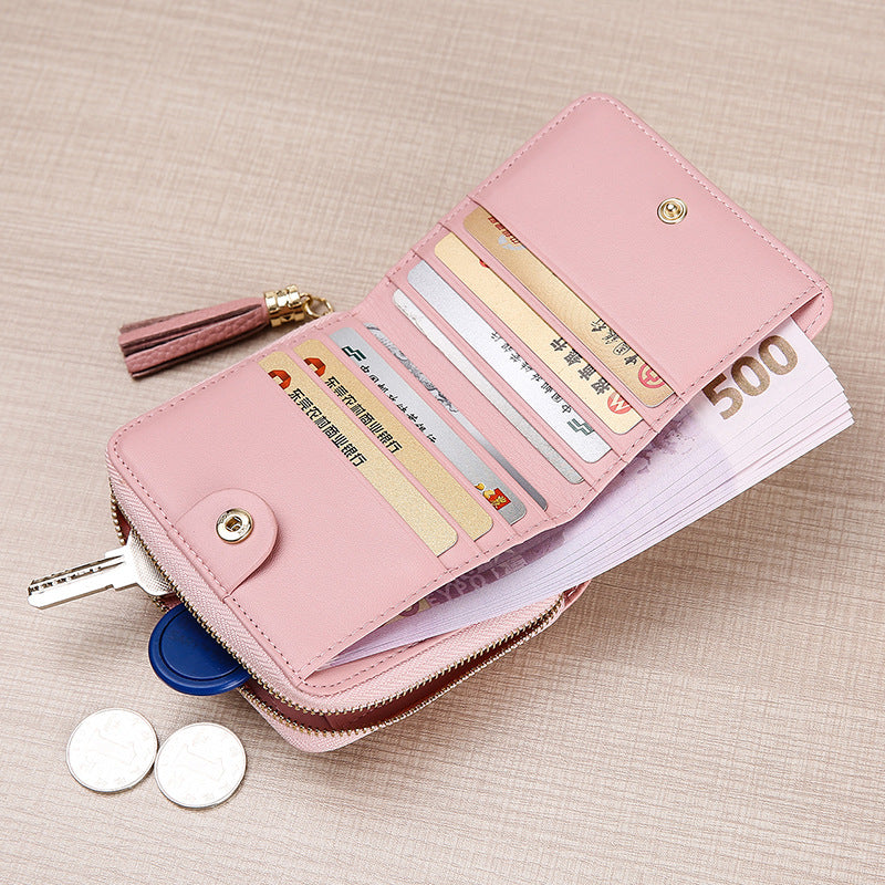 Wallet Ladies Short Zipper Genuine Leather Bifold Wallet Couple Fringe Mini Wallet Coin Purse Ladies Wallet
