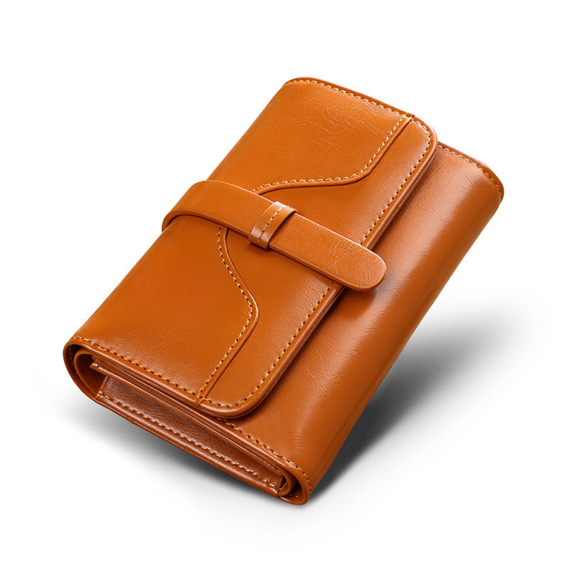 Wallet Women Short Type Trifold Wallet Retro Oil Wax Genuine Leather Coin Purse That Goes With Anything Multifunctional Ladies Wallet