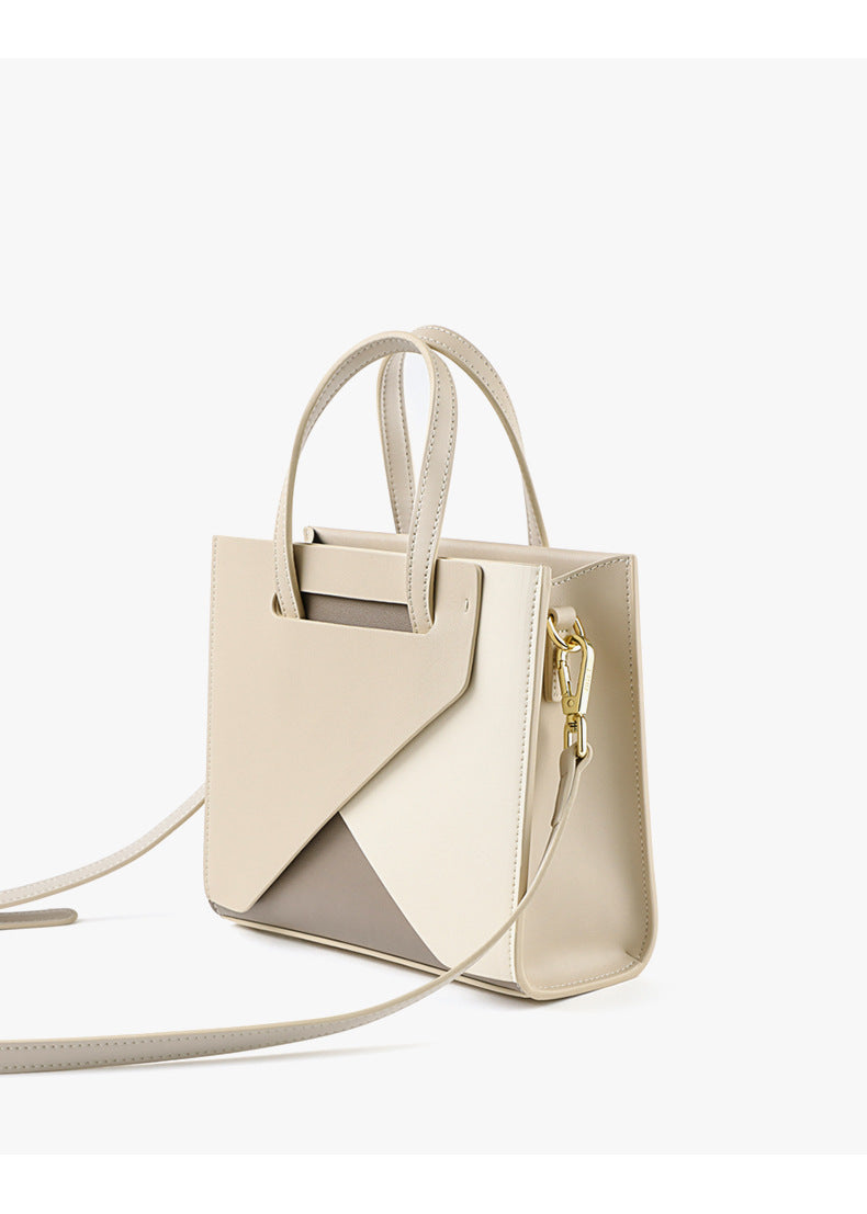 Genuine leather ladies crossbody bag large capacity simple handbag geometric color matching shoulder bag. Pochette