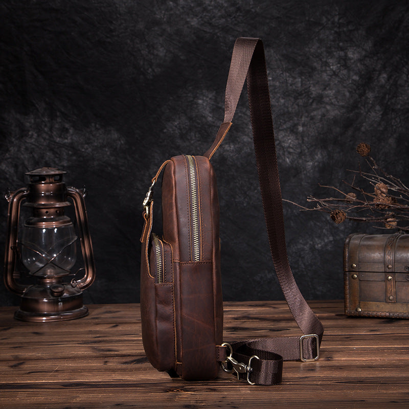 Men's bust bag Genuine cowhide leather retro outdoor versatile crossbody bag for men