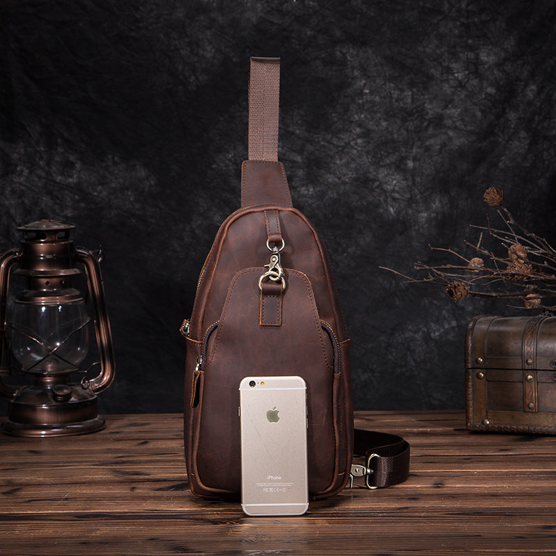 Men's bust bag Genuine cowhide leather retro outdoor versatile crossbody bag for men