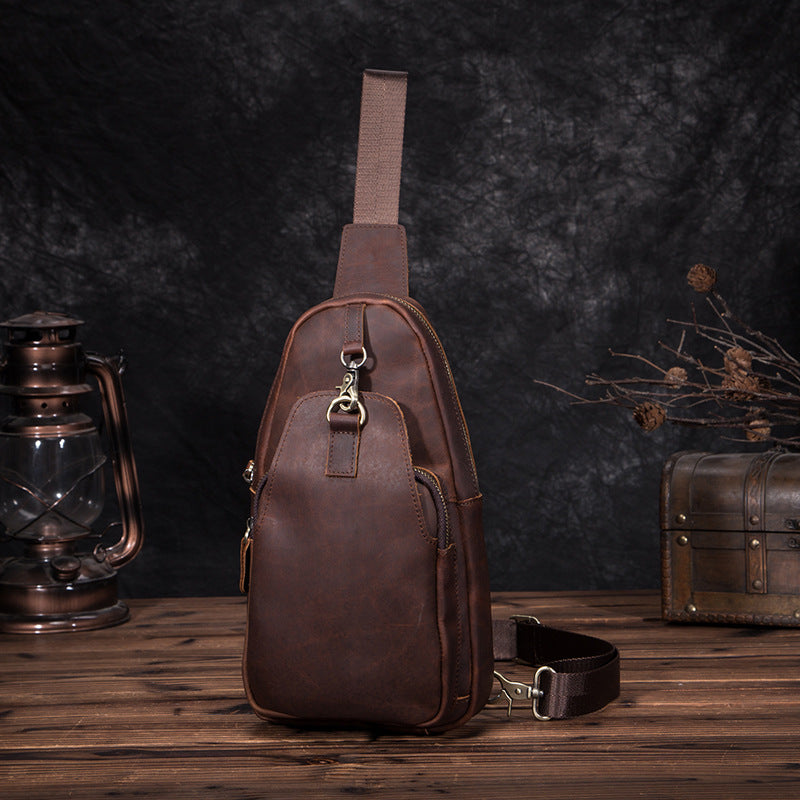 Men's bust bag Genuine cowhide leather retro outdoor versatile crossbody bag for men