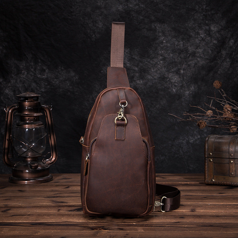 Men's bust bag Genuine cowhide leather retro outdoor versatile crossbody bag for men