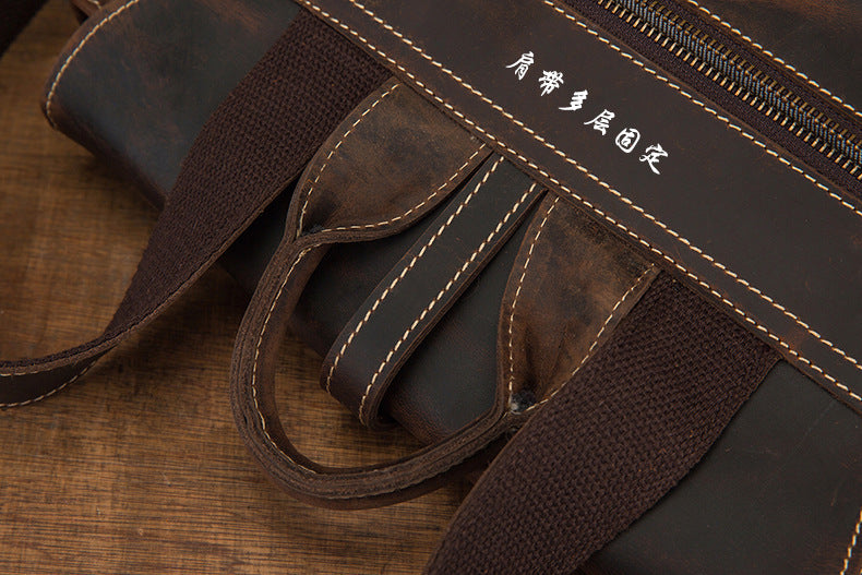 Men's backpack handmade cowhide genuine leather Crazy Horse Korean fashion casual commuting computer bag travel bag