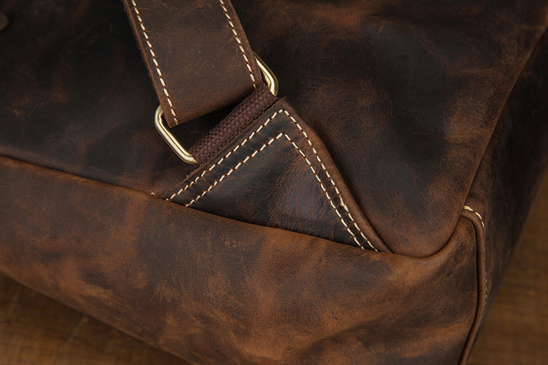 Men's backpack handmade cowhide genuine leather Crazy Horse Korean fashion casual commuting computer bag travel bag