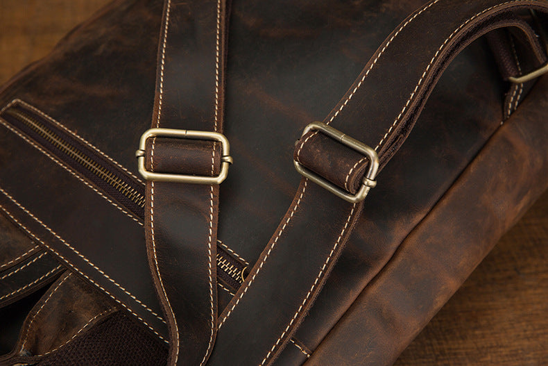 Men's backpack handmade cowhide genuine leather Crazy Horse Korean fashion casual commuting computer bag travel bag