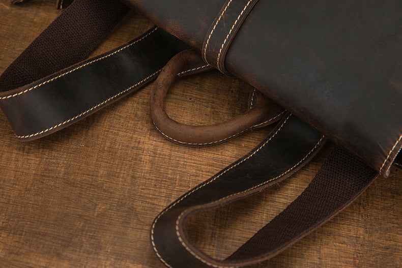 Men's backpack handmade cowhide genuine leather Crazy Horse Korean fashion casual commuting computer bag travel bag