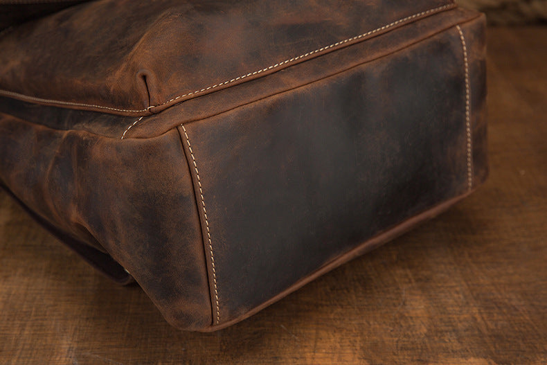 Men's backpack handmade cowhide genuine leather Crazy Horse Korean fashion casual commuting computer bag travel bag