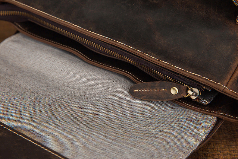 Men's backpack handmade cowhide genuine leather Crazy Horse Korean fashion casual commuting computer bag travel bag