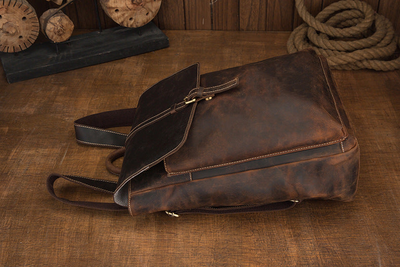 Men's backpack handmade cowhide genuine leather Crazy Horse Korean fashion casual commuting computer bag travel bag