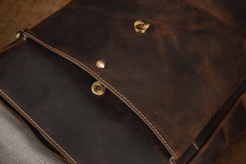 Men's backpack handmade cowhide genuine leather Crazy Horse Korean fashion casual commuting computer bag travel bag