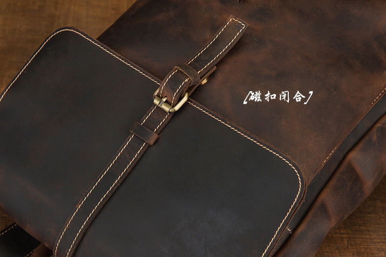 Men's backpack handmade cowhide genuine leather Crazy Horse Korean fashion casual commuting computer bag travel bag