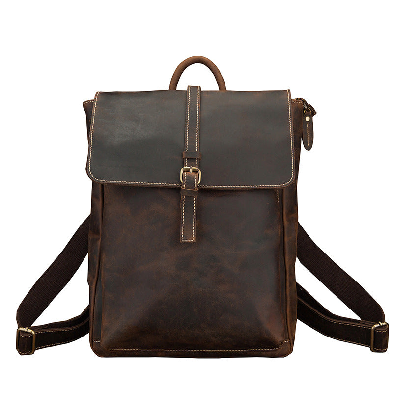 Men's backpack handmade cowhide genuine leather Crazy Horse Korean fashion casual commuting computer bag travel bag