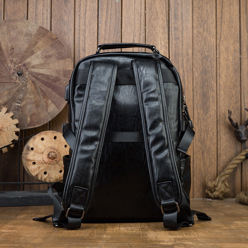 Men's rucksack cowhide genuine leather original handmade Korean fashion personality USB charging bag for men