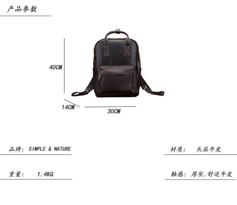 Men's Rucksack Handmade Cowhide Genuine Leather Business Casual Handbag Korean Fashion Large Capacity Travel Bag for Men