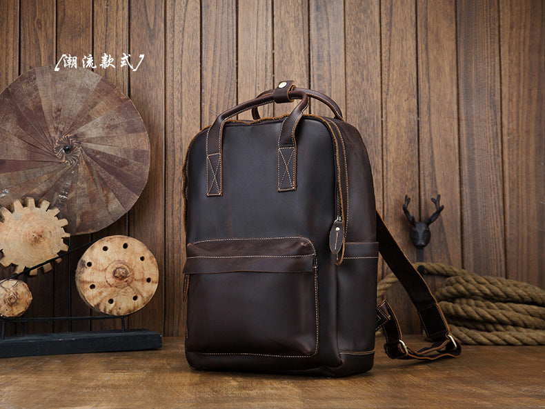 Men's Rucksack Handmade Cowhide Genuine Leather Business Casual Handbag Korean Fashion Large Capacity Travel Bag for Men