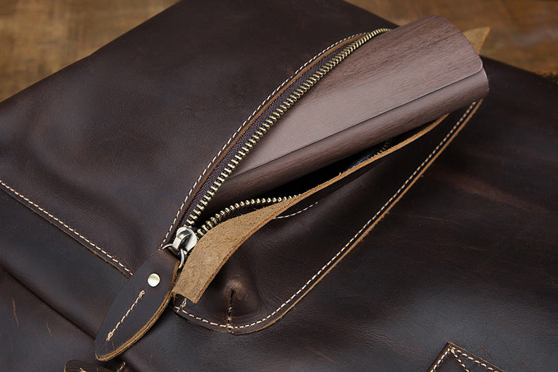 Men's Rucksack Handmade Cowhide Genuine Leather Business Casual Handbag Korean Fashion Large Capacity Travel Bag for Men