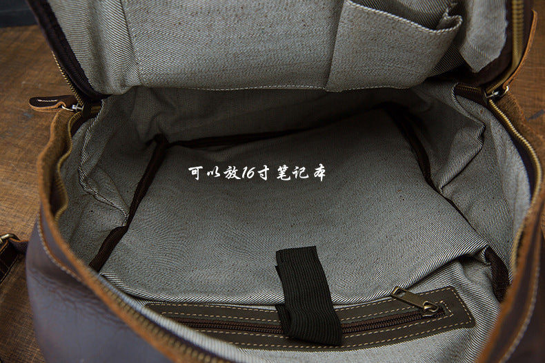 Men's Rucksack Handmade Cowhide Genuine Leather Business Casual Handbag Korean Fashion Large Capacity Travel Bag for Men