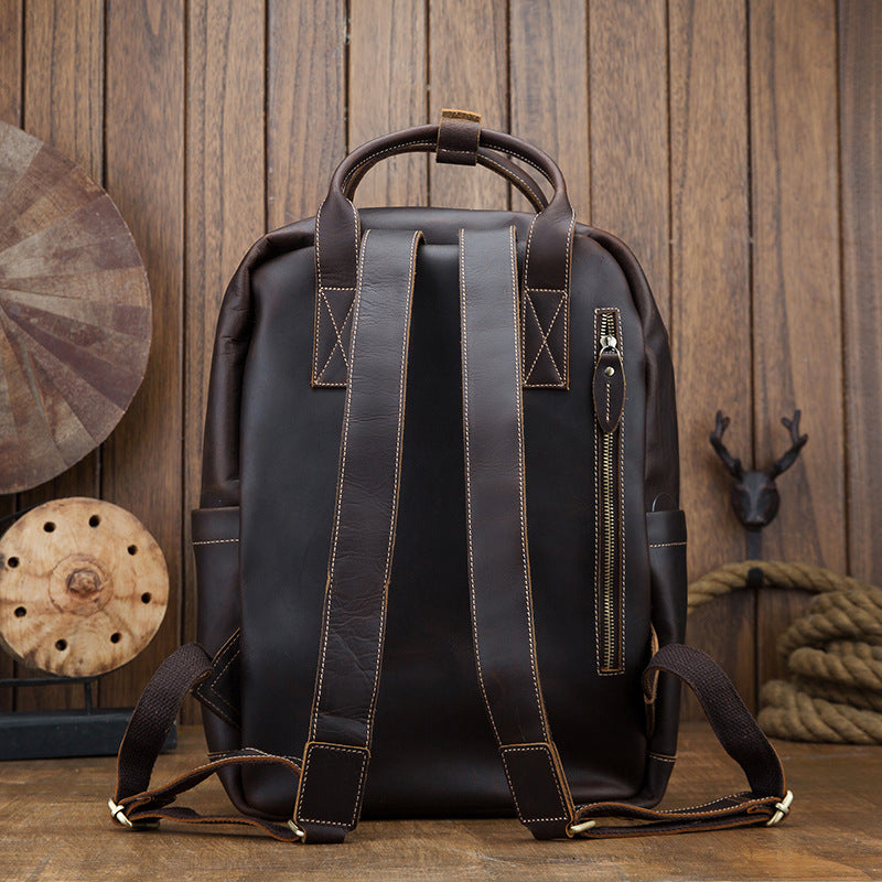 Men's Rucksack Handmade Cowhide Genuine Leather Business Casual Handbag Korean Fashion Large Capacity Travel Bag for Men