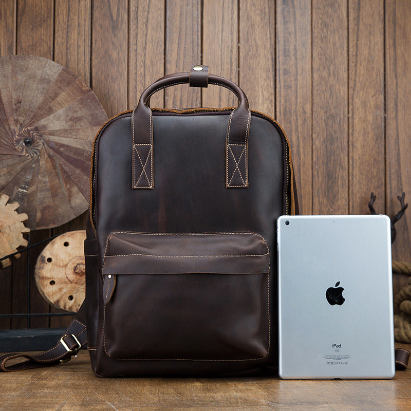 Men's Rucksack Handmade Cowhide Genuine Leather Business Casual Handbag Korean Fashion Large Capacity Travel Bag for Men