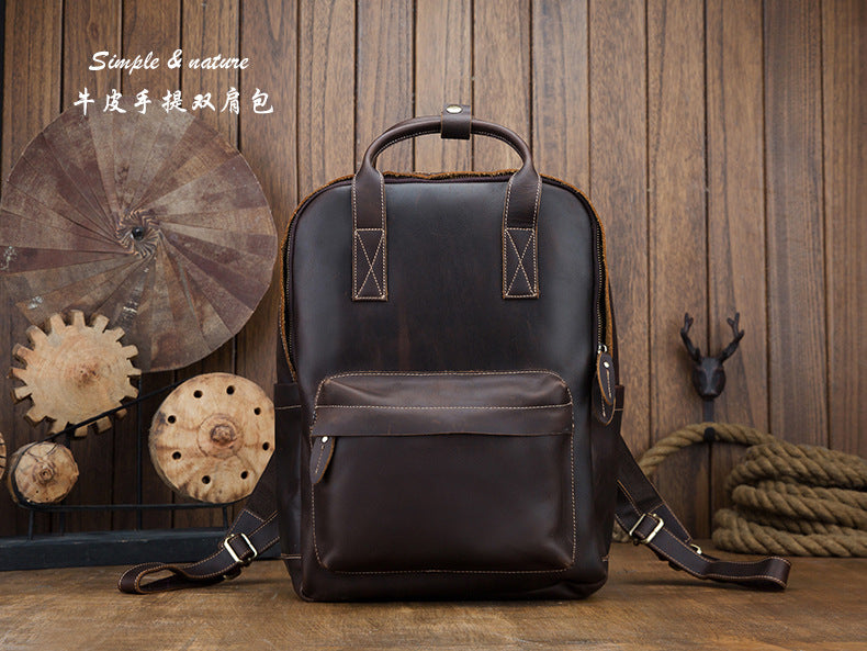 Men's Rucksack Handmade Cowhide Genuine Leather Business Casual Handbag Korean Fashion Large Capacity Travel Bag for Men