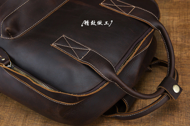 Men's Rucksack Handmade Cowhide Genuine Leather Business Casual Handbag Korean Fashion Large Capacity Travel Bag for Men