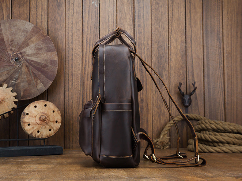 Men's Rucksack Handmade Cowhide Genuine Leather Business Casual Handbag Korean Fashion Large Capacity Travel Bag for Men