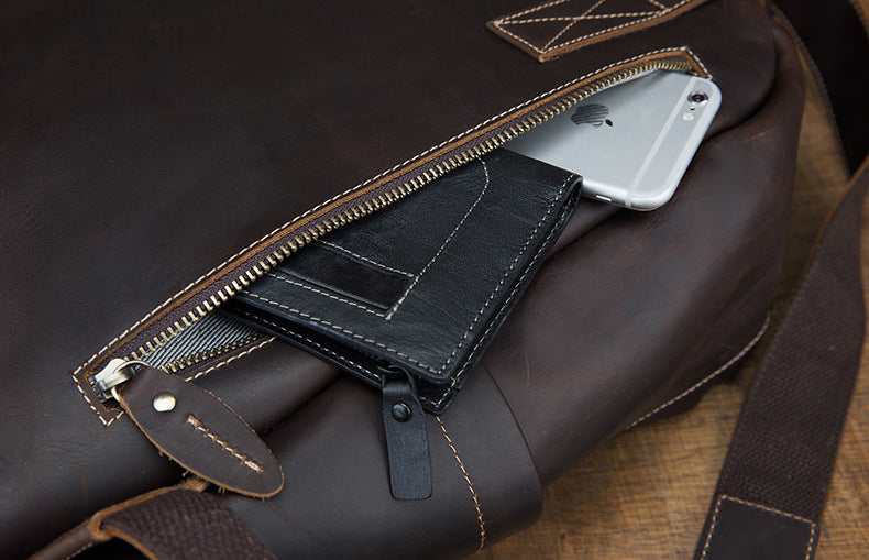 Men's Rucksack Handmade Cowhide Genuine Leather Business Casual Handbag Korean Fashion Large Capacity Travel Bag for Men